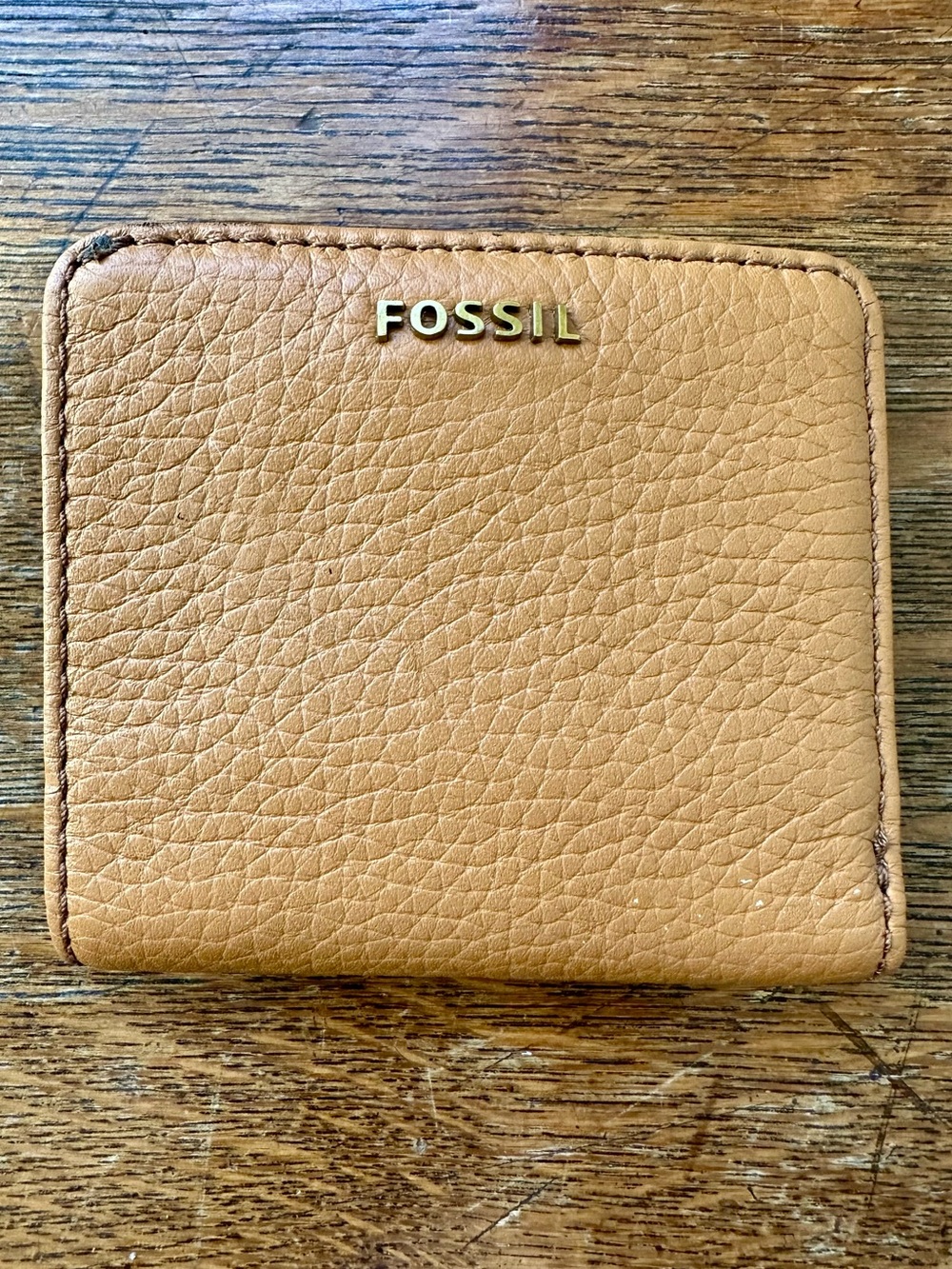 Fossil leather tan wallet with zipper coin pouch
